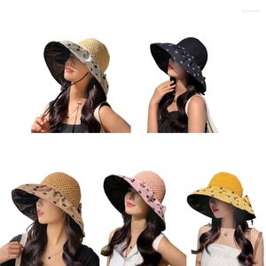 Szerokie brzegowe czapki duże kapelusz letnie zabezpieczenia łuki Dekory otwartej górnej winylowej płaszcza składana plaża dla kobiet dziewcząt