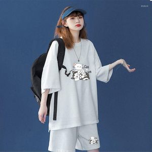 Women's Tracksuits 2023 Spring Summer Fat Girl Covered Belly Shorts Suit Oversized Women's Clothing Loose Tops T-shirt Two Piece Set For