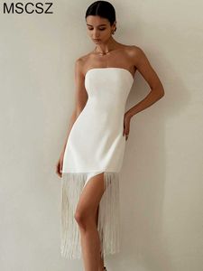 Casual Dresses Elegant Fringe Party Dresses For Women 2022 Strapless BodyCon Midi Dress Summer Sexiga Tassels Evening Dresses Black White Z0506
