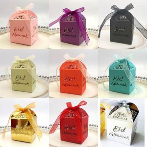 Gift Wrap 10st Ramadan Eid Mubarak Candy Boxes Party Treat Favors Boxess Quar Color Ribbon för dekorförsörjning 13 Styles