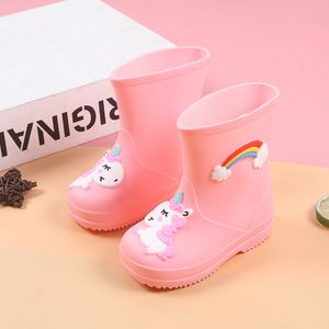 Дождь ботинки дети для мальчиков Симпатичный мультфильм Unicorn Водонепроницаемы