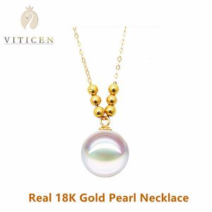 Anhänger Halsketten VITICEN Echte 18k Gold Perle Halskette Weibliche AU750 Natürliche Süßwasser Für Frau Freundin Mode Original Schmuck 230506