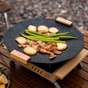 Camp Kitchen Portable Outdoor BBQ Grill Plate Uniform Heating Round BBQ Grill Pan with Anti Scald Handle Anti Slip Base Camping Cookware P230506