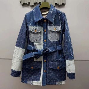 Kadın Tasarımcı Çift G Denim Ceketler Ceket Bahar Sonbahar Uzun Kollu Jean Ceket Denim Mavi Sokak Stil Ceketler M01
