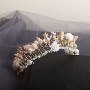 Headbands Handmade Pearl Shell Crown Mermaid Headband for Bridal Seashell Headwear Bridesmaid Beach Wedding Hair Accessories Gifts 230505