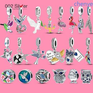 20 New Dove Hummingbird Swie Owl Birds Charms Koraliki do Pandora Oryginalne 925 Silve Bracelets Bransletes DIY Kobiety Making Jewelry Gift