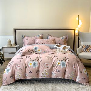 Sängkläder set svetanya rosa fjäril pastoral blommor sängkläder egyptisk bomullsbäddsuppsättning drottning king size mitted ark täcke täckning set 230506
