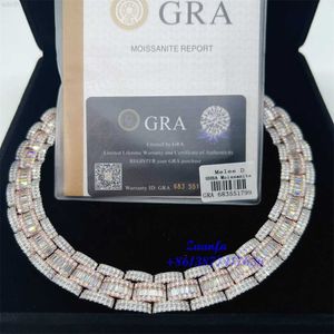 Shining VVS Baguette Moissanite Diamond Chain Hip Hop Jewelry Cuban Link Chain 925 Silver Iced Out Necklace Moissanite Chain