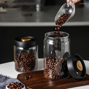 Garrafas de armazenamento grãos de café a vácuo de vidro selado com alimentos domésticos de extração à prova de um tipo de chá à prova de ar do tipo push