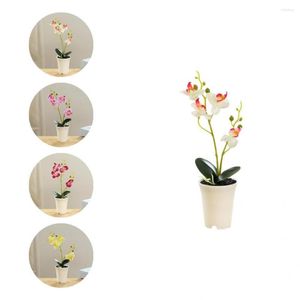 Decorative Flowers Faux Bonsai No Watering Fake Silk Orchid Flower With Pot