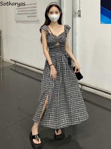 Casual Dresses Dresses Women Plaid Kreativitet Personlighet Simple Ladies Korean Style bekväm Allmatch Elegant Temperament Summer Vacation Z0506