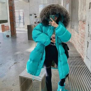 Women's Trench Coats Korean Parka Jackets Women Winter Real Big Silver Fur Collars Hooded Down Womens Long 90% White Duck Puffer Coat