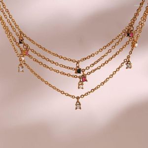 Kedjor 2023 Rostfritt stål smycken för kvinnlig liten rund grön rosa klar pärla charm halsband damer läckra