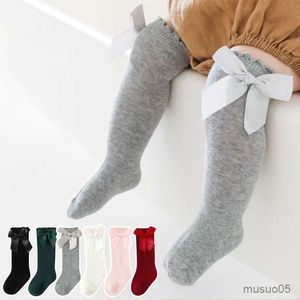 3pcs New Toddlers Big Knee High Long Soft Cotton baby Kids Tinta unita Cute Bow Girls Socks