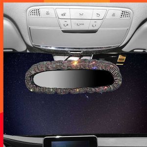 Crystal Car Interior Rearview Mirror Cover Rear View Mirror Decoration Bling Rhinestone Auto Car Accessories for Women