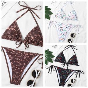 Fashion Bikini Womens Sexy Swimwear Triangle Split Swimsuit Letter