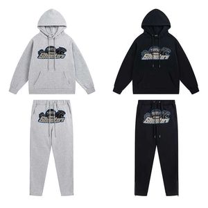 Tasarımcı Giyim Erkek Tişörtü Hoodie Trapstar Mavi Gri Kaplan Kafası Havlu Nakış Moda Marka Gevşek Rahat Peluş Kapşonlu Kazak Pantolon Erkekler için Set