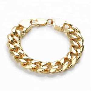 Oumi por atacado 14k ouro banhado aço inoxidável em corrente grossa pulseira cubana com jóias de trava de lagosta para homens