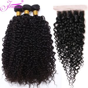 Hårstycken 12A Mongolian Afro Kinky Curly 3 Bunds med stängning Human HD Deep Weave 230505