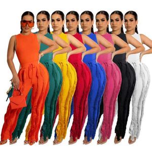 2023 Two Piece Women Sets Tracksuits Sleeveless Vest Drawstring Tassel Pants Outfits