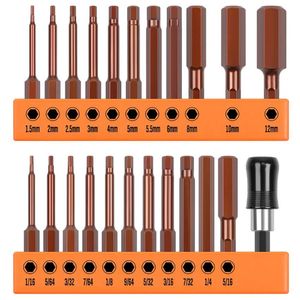 Schroevendraaier 23Pcs Hexagon Head Wrench Drill Bit Set Metric SAE S2 Steel Hex Bits 65mm Long Magnetic Screwdriver Bit For Assembling Furniture