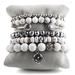 Strand RH Fashion Bohemia Jewelry Accessory Stone Beaded Silv Druzy Charm 6pc Stack Stretch Bracelets Bangle Set For Women Gift