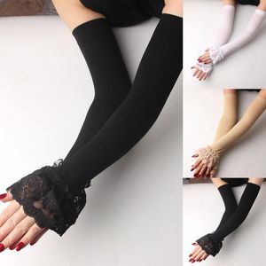 Five Fingers Luvas Silk Lace Sleeve Elasticless Driving Bike Mittens Tubra Scar Shading Women Women Summer SunScreen Long Arm Tricolor