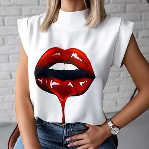 Kvinnors blusar skjortor blusa com estampa lbios elegante feminina camisa casual escritrio vero 2021 pulver e blusa de olho p230517