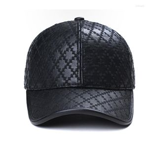 Ball Caps 2023 Spring Adjustable Real Leather Baseball Snapbacks Cap Men Women Fashion Plaid Check Sheepskin Hats Black