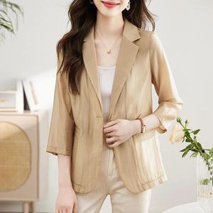 여자 재킷 여성 블레이저 2023 봄 여름 3/4 소매 1 개 단추 올해 얇은 양복 코트 여성 사무실 숙녀 blazer