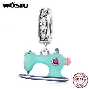 Charms Wostu 925 Sterling Silver Colorful Sewing Machine Charm Bead Pendant Fit Original Armband Halsband för kvinnors smycken CQC2224 230506