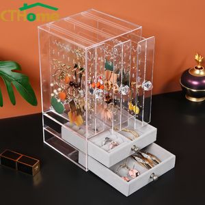 Förvaringslådor BINS ACRYLISK SMEEDDRAG LAGRING BOX ARGURISER FÖR DISPLAY Håll örhängen Rings Necklace Holder Earring Showcase Stand Jewelry Organizer 230505