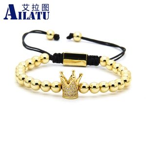 Chain Ailatu Clear Cz Crown Braided Charm Men Bracelet Wholesale 6mm Top Quality Brass Beads Party Gift Jewelry 230506