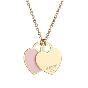 Womens Necklace Designer Necklaces Rope chain accessories love necklace Colored enamel 925 silver double heart return to T luxury Jewelry 60014260