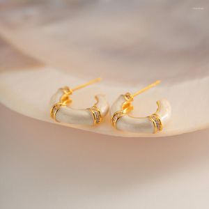 Hoop Earrings Minar Minimalist Bling Rhinestone White Enamel C Shape 14K Real Gold Plated Brass Chunky Earring For Women Mujer