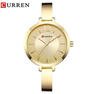 Женские часы Curren Fashion Gold Женщины из нержавеющей стали Ультра тонкие кварцевые часы женщины романтические часы Montre Femme 230506