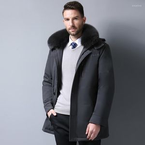 Men's Down Winter Coat Jacket Plus Size Long With Real Fur Hood Middle-aged Detachable Liner Parka KJ659