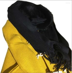 Scarves Winter Real Fur Trim Cashmere Warm Scarf Long Wraps With Tassel Women Outdoor Party Capes
