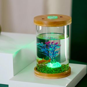 Decorações mini garrafa de paisagismo com luz betta garrafa de peixes para decoração do tanque de peixes diy aquário betta acessórios de peixes