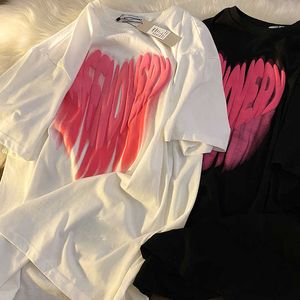 Damen T-Shirt Y2K Schaumdruck Streetwear Liebesmuster Kurzarm Weiß TShirt 2000er Jahre Retro ONeck TShirt Kawaii Süß Sommer Top Mode Z0506