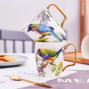 Mugs 400ml Elegant Flying Bird Ceramic Coffee Tea With Gold Paint Handle Drinkware Countryside Gardens Gift Set