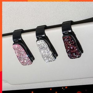 Luxuoso novo bling óculos de carro caso viseira de sol titular documento bilhete rosa clipe automático produtos artesanais acessórios do carro