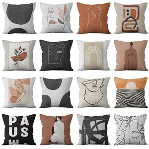 Kudde Dekorativ kudde 45x45cm Kast Case Geometry Slip Abstract Women Face Line Cushion Covers For Home Sofa Chair Decorative Case 230505