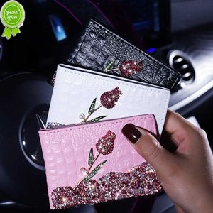 Nowy Diamond Rose Auto LIWICE Okład prawa jazdy samochodem Cover Card Credit Posis Tortes Rzeczy samochodowe Bling Akcesoria dla kobiety