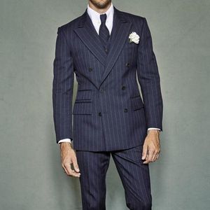 Abiti da uomo Blazer da uomo a righe in 2 pezzi per matrimonio Groomsmen Slim Tail Tails Custom Groom Wedding Clothing Smoking Abiti da uomo Slettensuit 230506