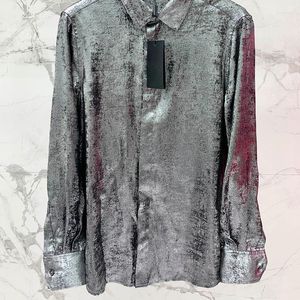 Women's Blouses 2023 Spring Elegant Festival Party Shiny Gray Blouse Runway Women Casual Loose Lapel Long Sleeve Shirts Lady Office Fashion