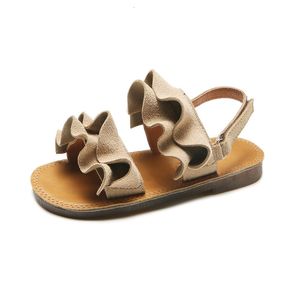 Sandals Fashion Girls Beach Casual Lotus Leaf Sapatos de loop de gancho de fundo macio para crianças