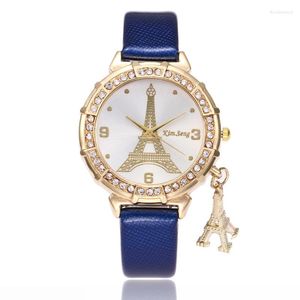 Orologi da polso Orologi al quarzo da donna personalizzati Moda Parigi Torre Eiffel Bracciale da donna in finta pelle con strass OEM