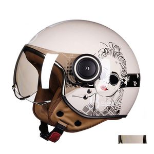 Motorcycle Helmets Beon Retro Helmet Vintage Cafe Racer Classic Fashion Chopper Crash Motorbike Moto For Drop Delivery Mobiles Motor Dhu90