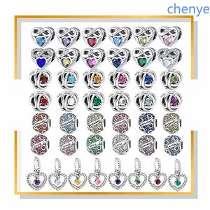 925 Silver Fit Pandora Charm Birthstone Charms Mês Coração Dangem de Moda Charms de Moda Pingente Diy Fine Mertes Jóias